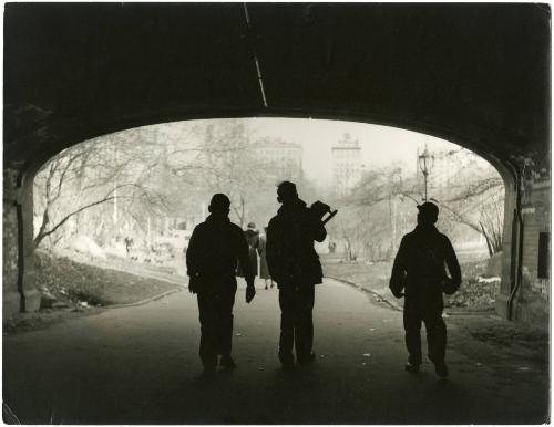 New York City boy walking with friends in Central Park