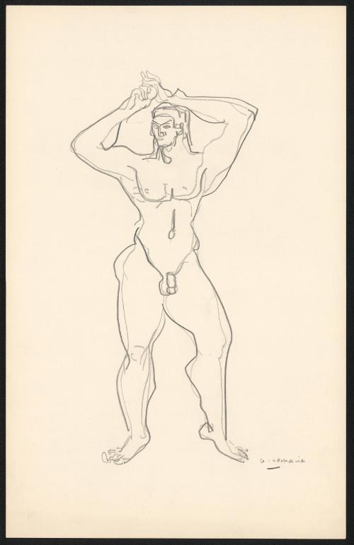 Male Nude with Arms Raised