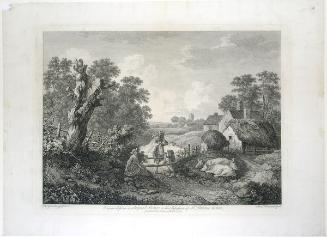 Wooded Landscape with Peasants at a Stile, Sleeping Pigs, Farm Buildings, and a Distant Church