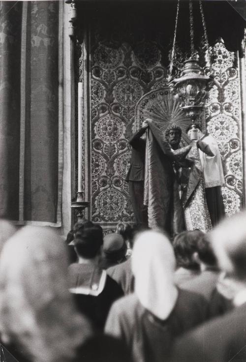 Altar boy dresses the statue, Catholic Service, U.S.S.R.