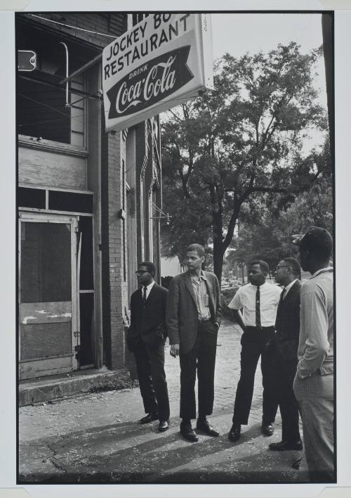 Birmingham, Alabama, additional photograph from the series Memories of the Southern Civil Rights Movement Jimmy Hicks, Julian Bond, John Lewis, and Jeremiah X outside the ruins of the 16th Street Baptist Church.