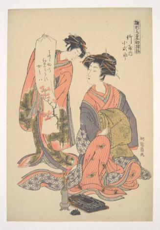 Koshikibu of Takeya House, from the series Hinagata wakana no hatsu mo yô (Models for Fashions: New Designs as Fresh as Young Leaves)