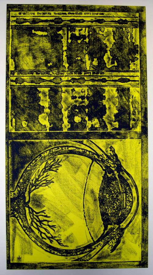 Artist’s duplicate of panel depicting recorded sound waves of human speech and diagram of the human eye from L’Art d’Écrire  (The Art of Writing)