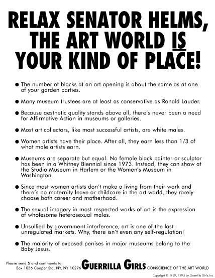 Relax Senator Helms, the art world is your kind of place!