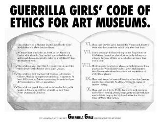 Guerrilla Girls’ code of ethics for art museums