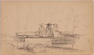 Ladies in hats sitting on a bridge