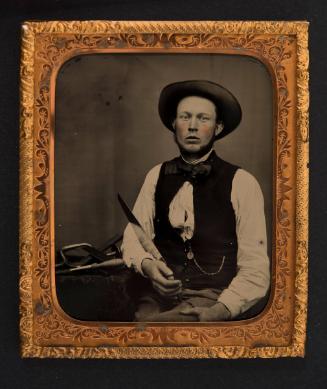 Carpenter Wearing a Lincoln Portrait Badge