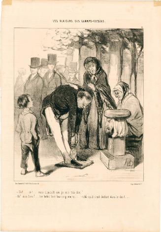 Le Plaisirs des Champs-Elysees, No. 2: –Eh! . . . eh! . . . mais il parait que je suis trés fort! –Ah! mon Dieu! . . . ton habit l'est beaucoup moins . . . voilà qu'il se déchiré dans le dos! . . .  , published in Le Charivari