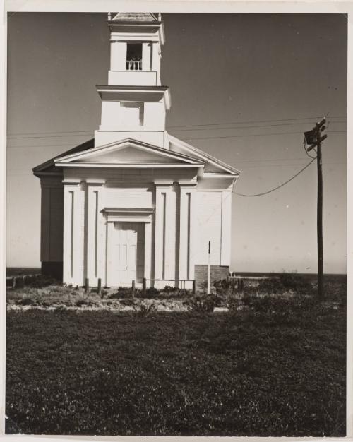 Church and telephone pole