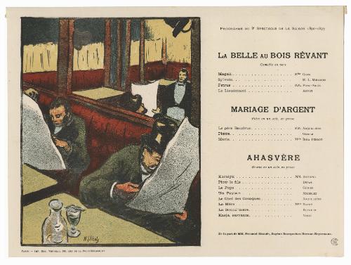 La Belle au bois rêvant [Dreaming Beauty]; Mariage d'argent [Moneyed Marriage]; Ahasvère [Ahasuerus] from a suite of eight programs accompanying the 1892–93 season of the Théâtre Libre, Paris