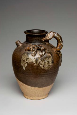 Brown-Glazed Phosphatic Splashed Ewer