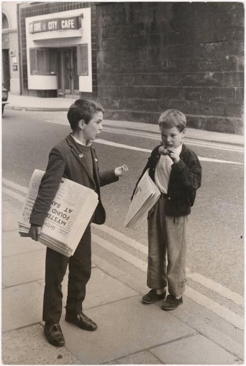 Children sell newspapers because their fathers are unemployed, Londonderry, Northern Ireland