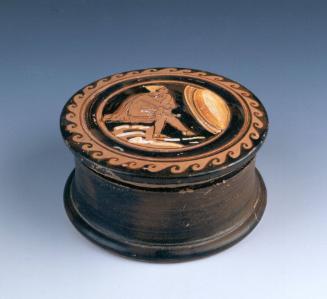 Red-Figure Pyxis Depicting a Seated Soldier