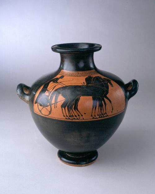 Black-Figure Kalpis Depicting a Four-Horse Chariot