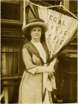 Mrs. Glendower Evans, the First Suffragette to Arrive in Washington for the Suffragist Automobile Parade, July 30, 1913