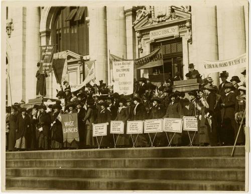 Group on the Steps of the Carnegie Public Library Group Just Prior to Marching to the White House to Visit President Wilson in the Cause of Women’s Suffrage
