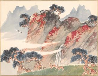 Landscape with Several Longevity Symbols: Deer, Crane, Pine trees, Water, Clouds, and Rocks