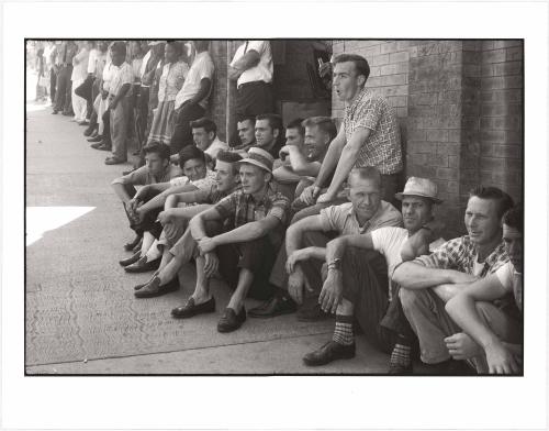 A crowd watches the demonstrators returning to the city hall steps from the series Memories of the Southern Civil Rights Movement