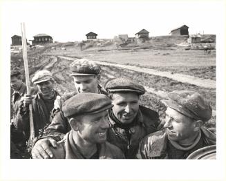 Construction workers on the site of the Bratsk City and Hydroelectric Power Station, Siberia